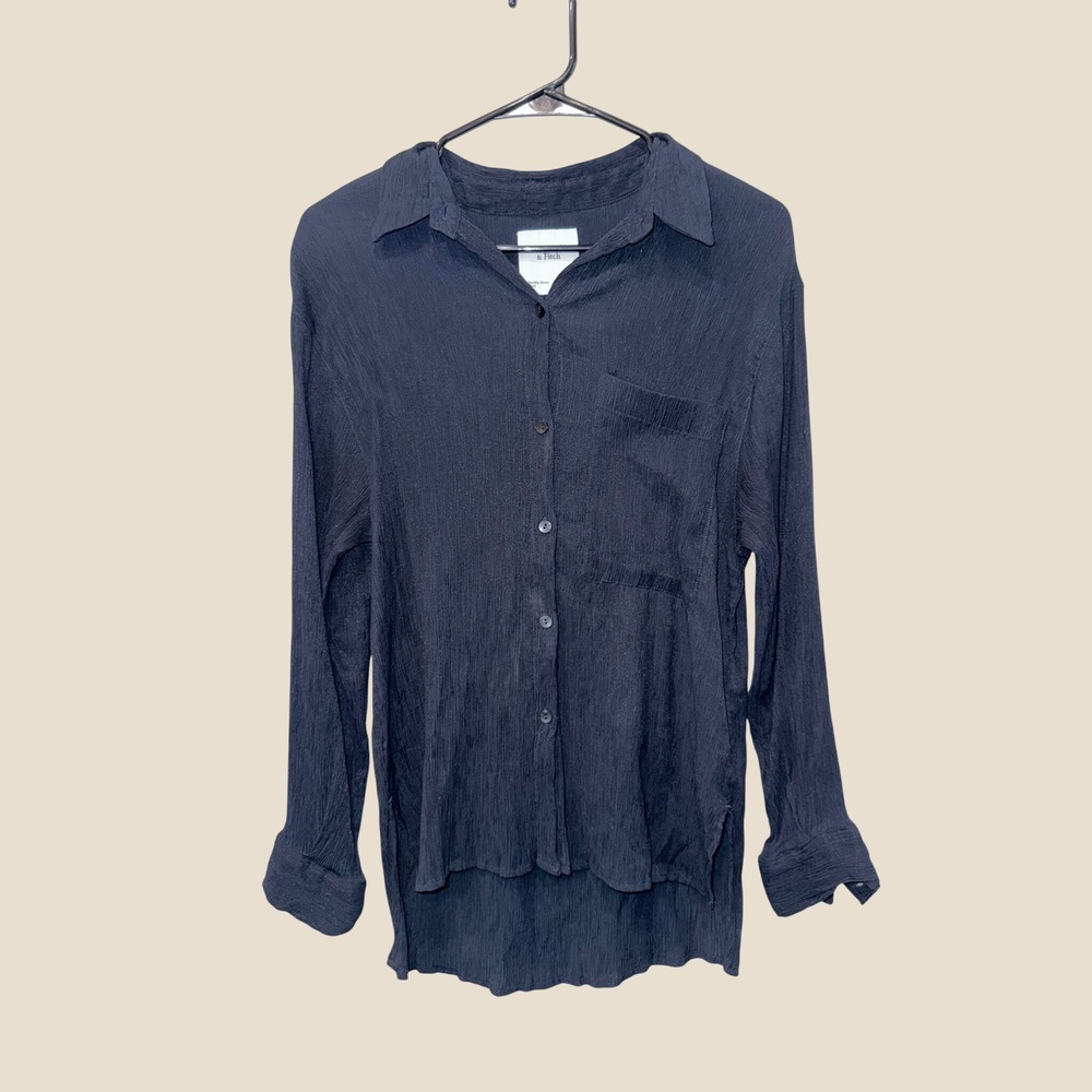 Abercrombie & Fitch Navy Blue Crinkle Gauze Long Sleeve Button Down Shirt XS